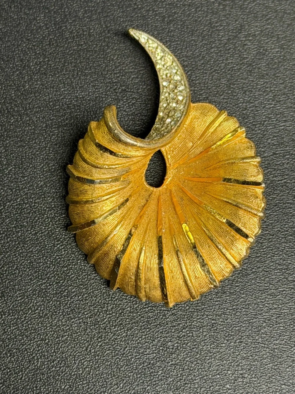 Stunning Vintage Gold-Tone BSK Swirl Brooch with Crystal Accents!